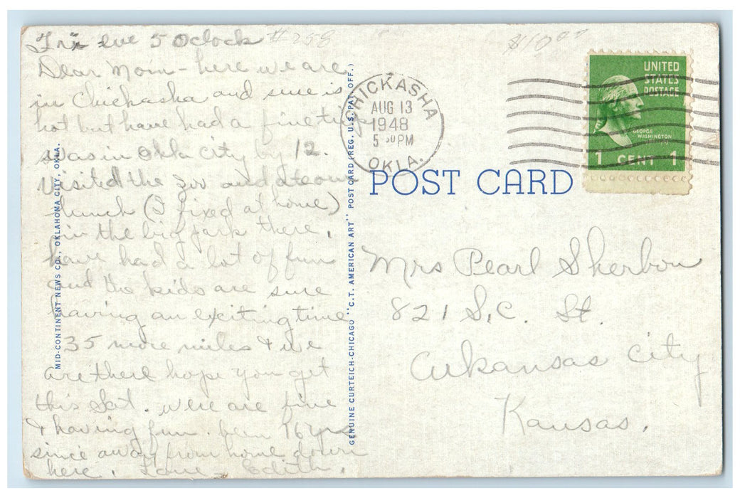 1948 Main Street Looking West Shops Building Cars Chickasha Oklahoma OK Postcard