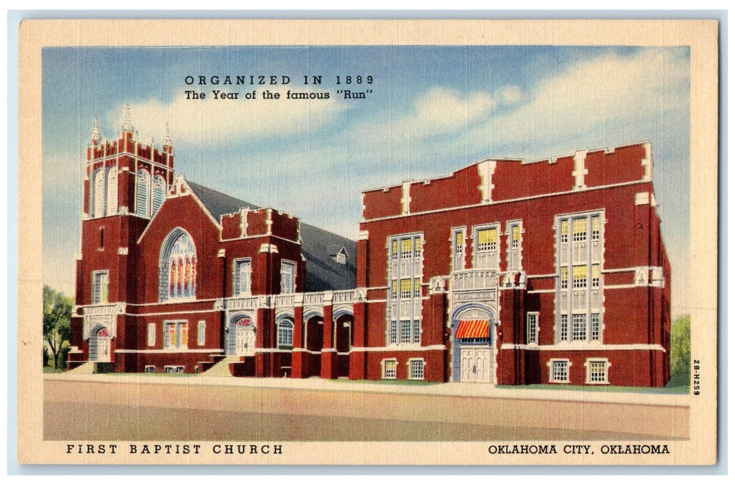 c1940's First Baptist Church Exterior Roadside Oklahoma City OK Clouds Postcard