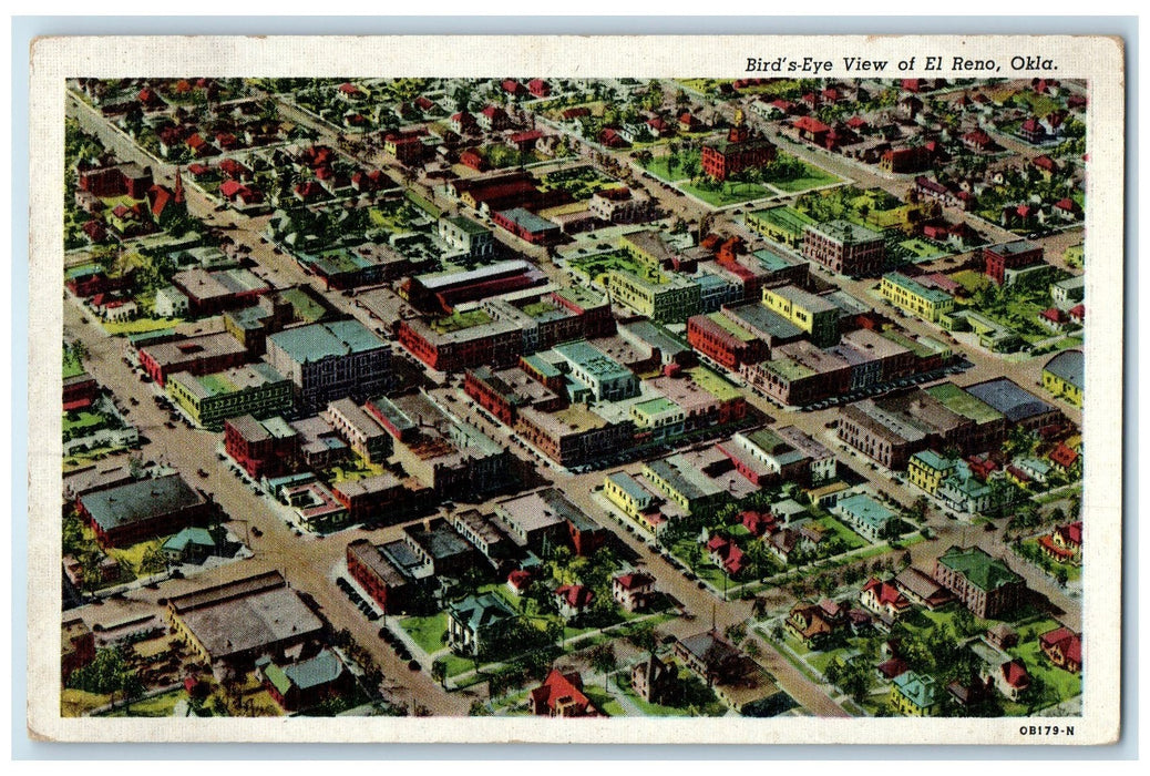 1948 Bird's Eye View Of El Reno Buildings And Houses Oklahoma OK Posted Postcard
