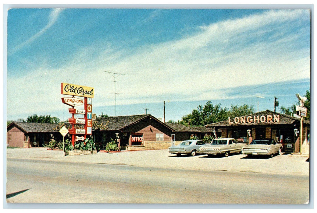 1970 Old Corral Courts And Longhorn Restaurant Roadside Henryetta OK  Postcard