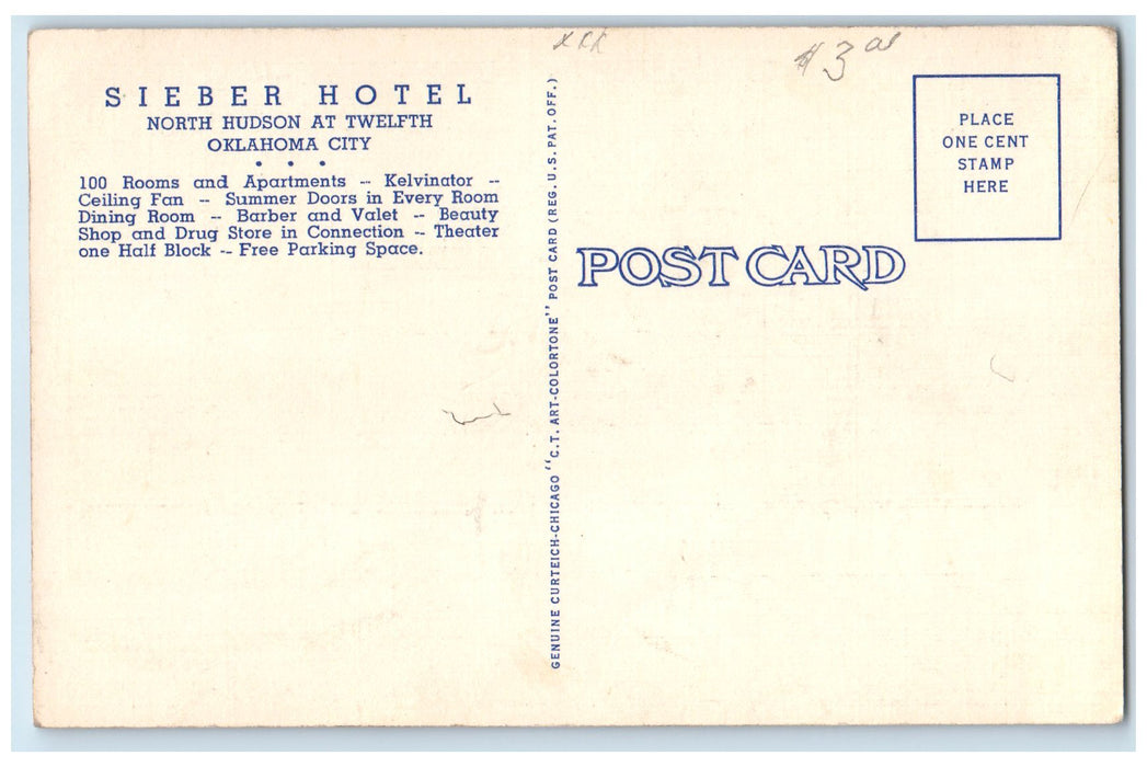 c1910s Sieber Hotel North Hudson And Twelfth Oklahoma City OK Unposted Postcard