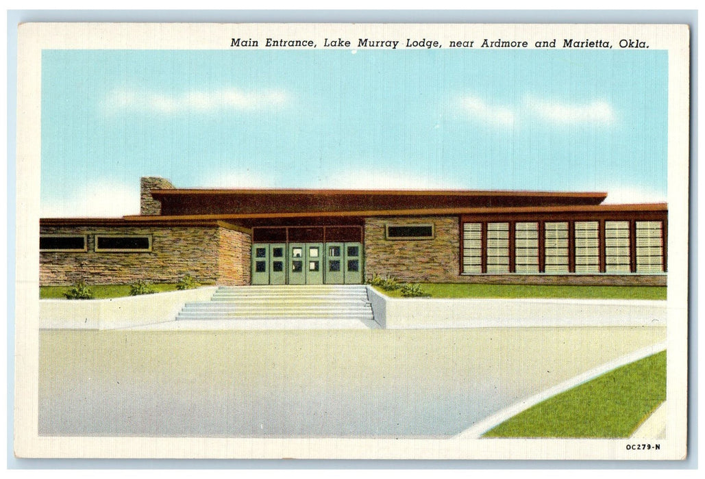 c1940's Main Entrance Lake Murray Lodge Scene Ardmore And Marietta OK Postcard