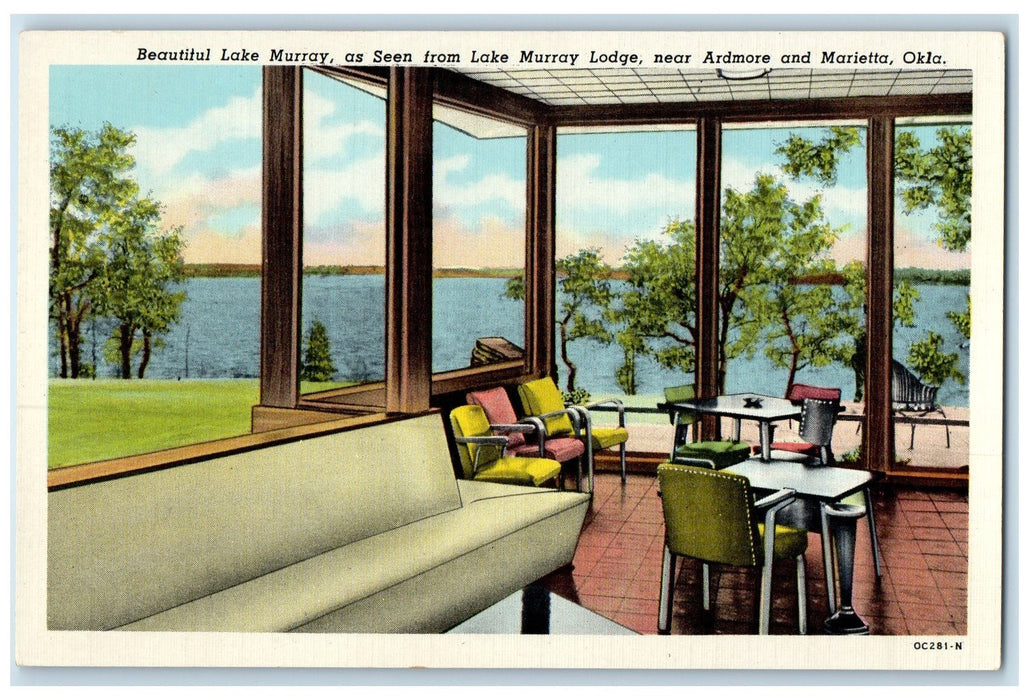 c1940's Beautiful Lake Murray Seen From Lake Murray Lodge Ardmore OK Postcard