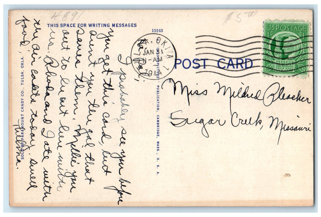 1944 Aerial View Of  The University Of Tulsa Buildings Tulsa OK Posted Postcard