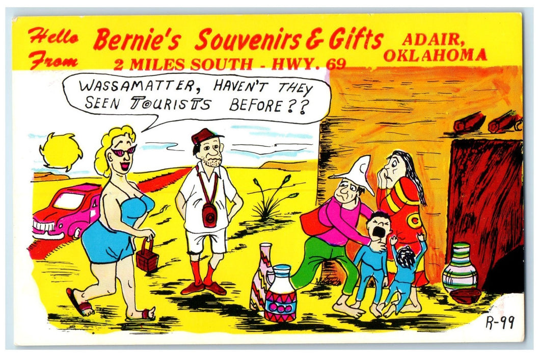 c1940's Hello From Bernie's Souvenirs And Gifts Shop Adair Oklahoma OK Postcard
