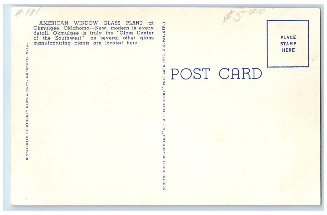 c1940's Aerial View Of American Window Glass Plant Okmulgee Oklahoma OK Postcard