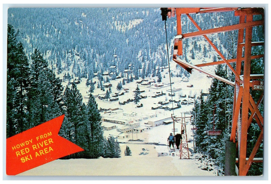 c1950's Howdy From Red River Ski Area Double Chair Lift New Mexico NM Postcard