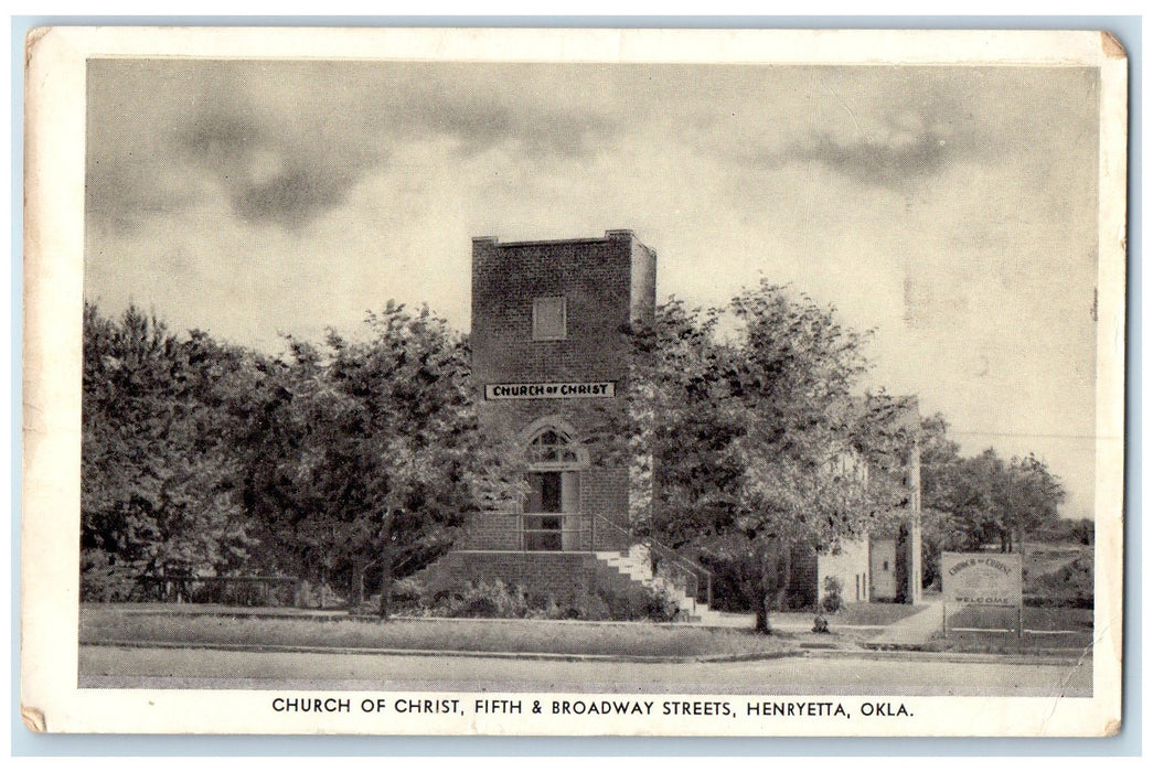 c1920's Church Of Christ Fifth & Broadway Street Henryetta Oklahoma OK Postcard