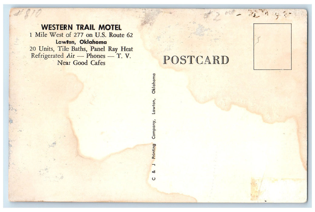 c1940's West Train Motel Cache Road Lawton Oklahoma OK Unposted Vintage Postcard