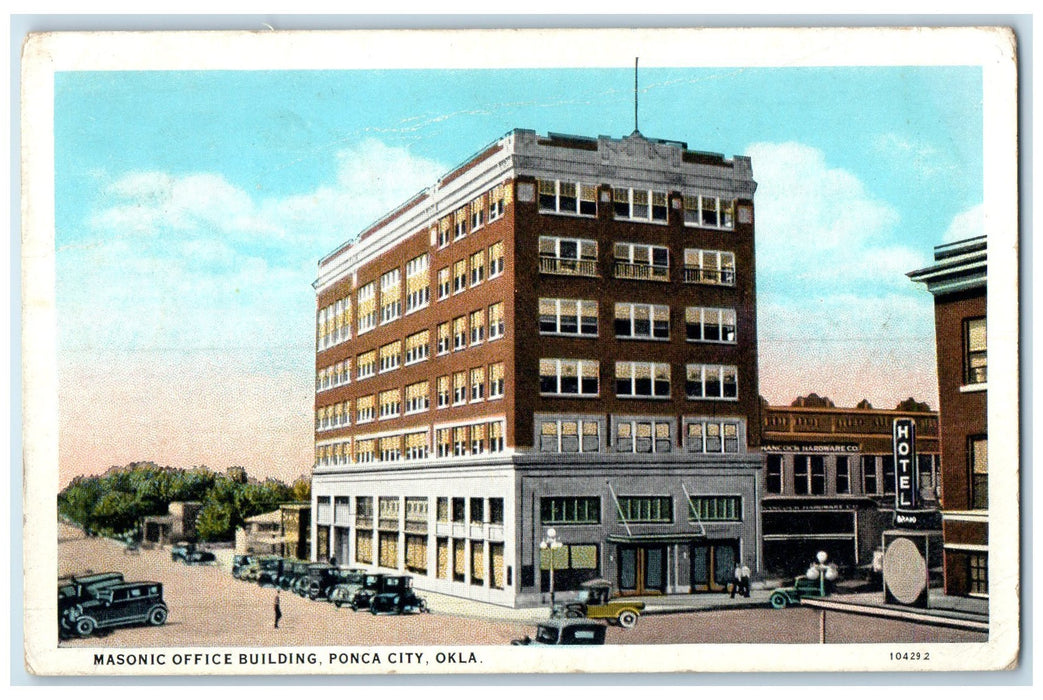 1922 Masonic Office Building Roadside Ponca City Oklahoma OK Posted Car Postcard