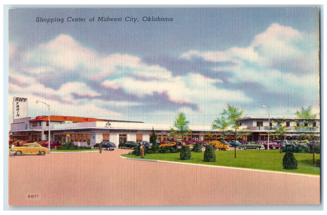 c1940's Shopping Center Of The Midwest City Oklahoma OK Unposted Cars Postcard