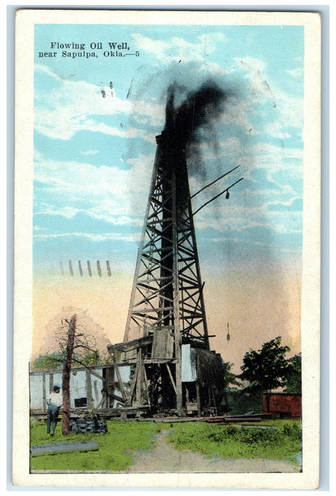 1946 Flowing Oil Well Scene Near Sapulpa Oklahoma OK Posted Vintage Postcard