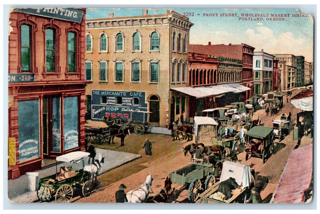1920 Front Street Wholesale Market District Horse Wagon Portland OR Postcard