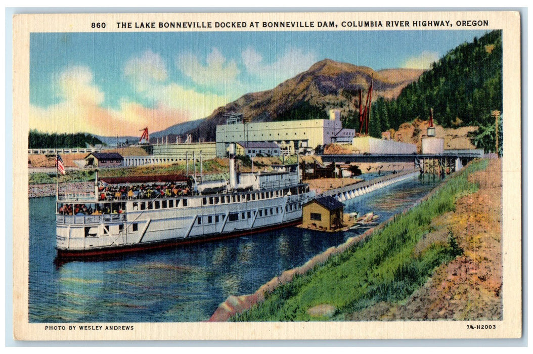 c1940's Lake Bonneville Docked Passenger Ship Columbia River Highway OR Postcard