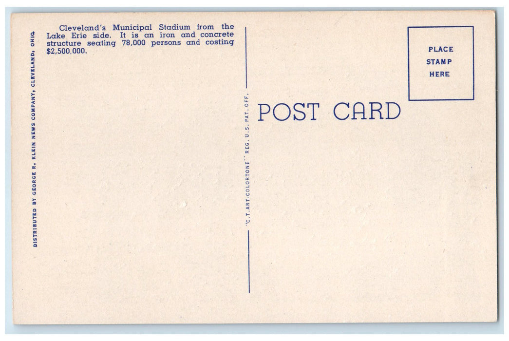 c1940 Municipal Stadium Sports Field Aerial View Lake Erie Cleveland OH Postcard