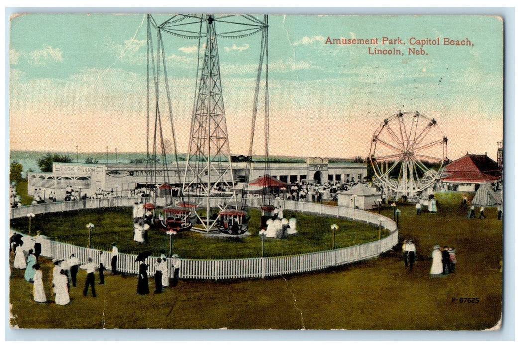 1916 Amusement Park Capitol Beach Lincoln Nebraska NE Roller Coaster Postcard