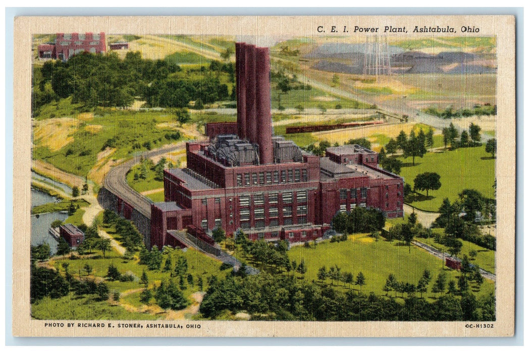 1952 CEI Electric Power Plant Building Smokestacks Ashtabula Ohio OH Postcard