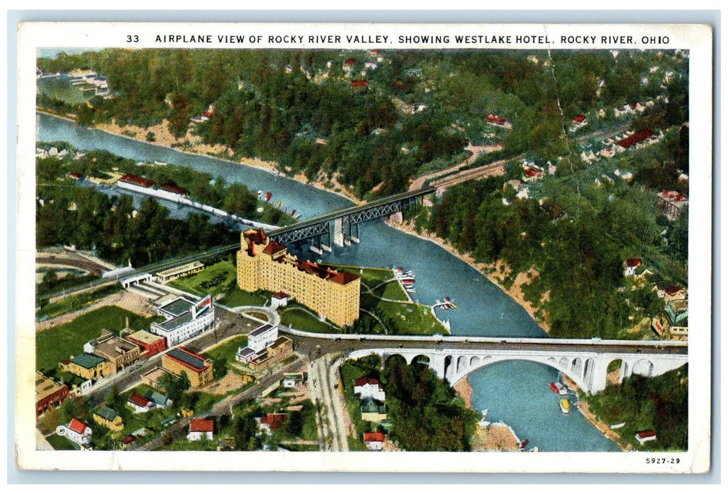 1983 Airplane View Of Rocky River Valley West Lake Hotel Rocky River OH Postcard