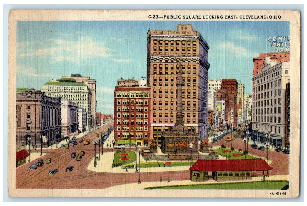 1946 Public Square Looking East Building Street Cars Cleveland Ohio OH Postcard