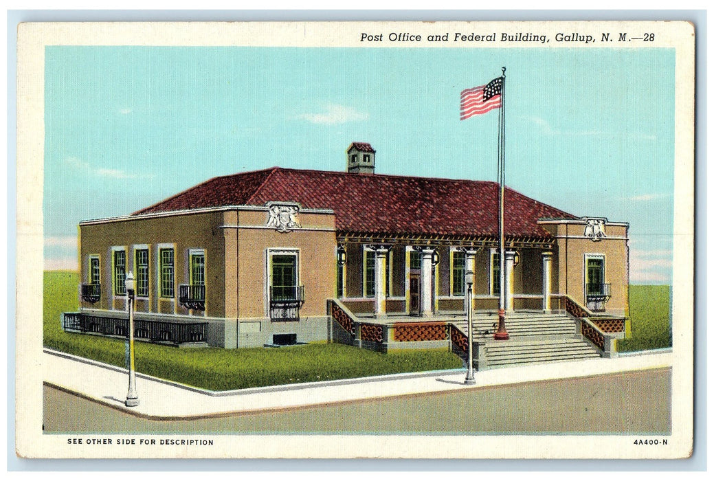 c1940's Post Office And Federal Building Exterior Gallup New Mexico NM Postcard