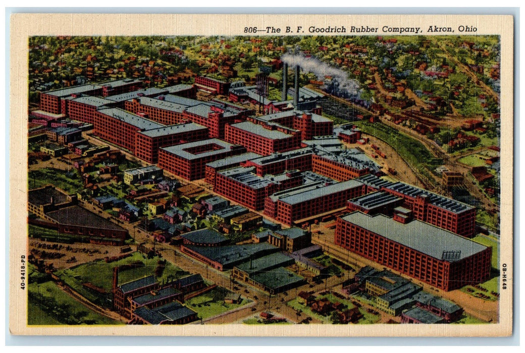 c1940 The BF Goodrich Rubber Company Smokestacks Building Akron Ohio OH Postcard