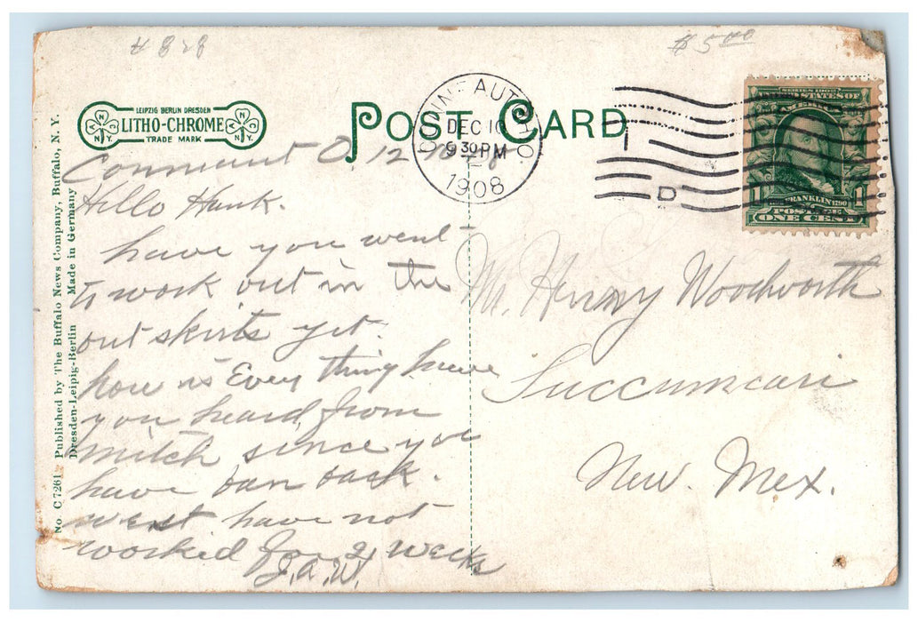 1908 Main Street Railroad Downtown People Carriage Conneaut Ohio OH Postcard