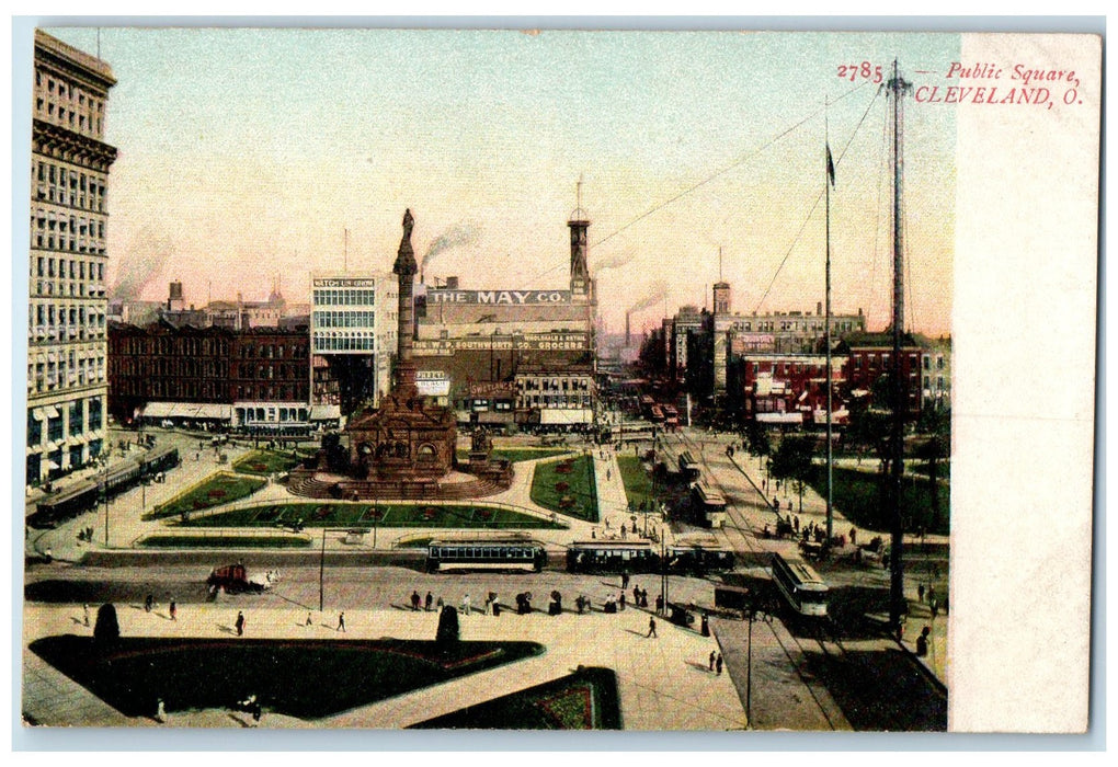 c1920's Public Square Buildings Towers Trolley People Cleveland Ohio OH Postcard