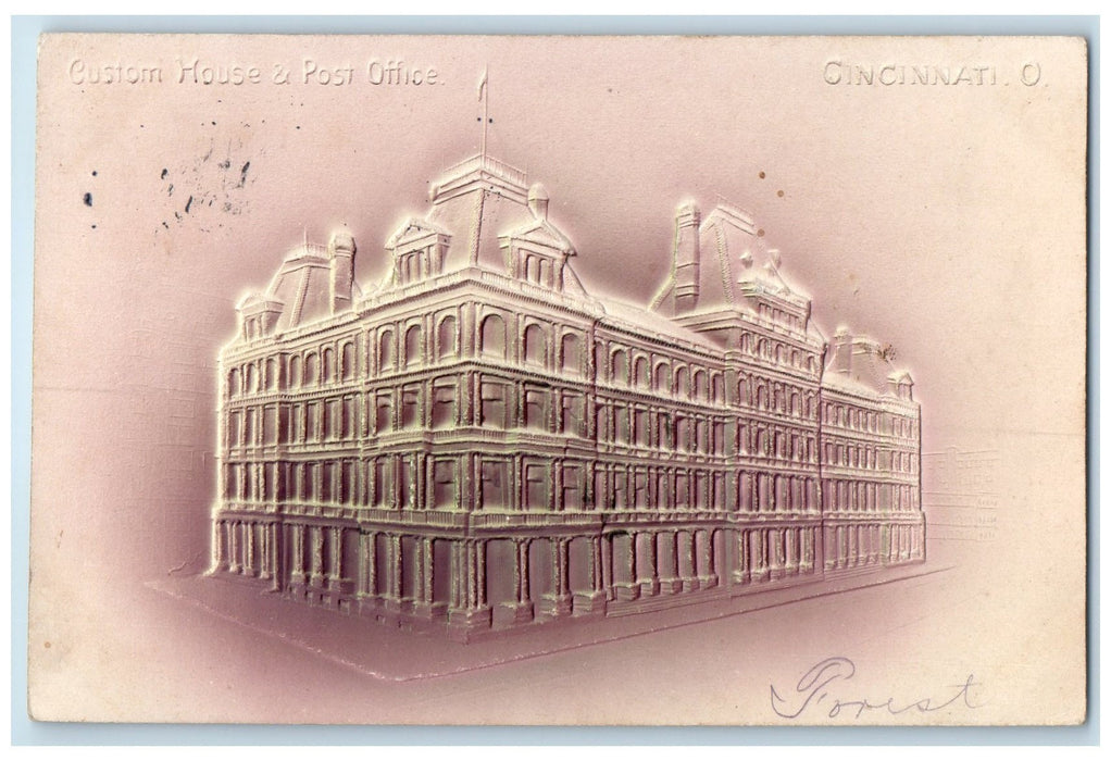 1906 Custom House & Post Office Cincinnati Ohio OH Airbrushed Embossed Postcard