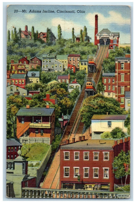 1943 Mt. Adams Incline Railway Trolley Houses Cincinnati Ohio OH Posted Postcard