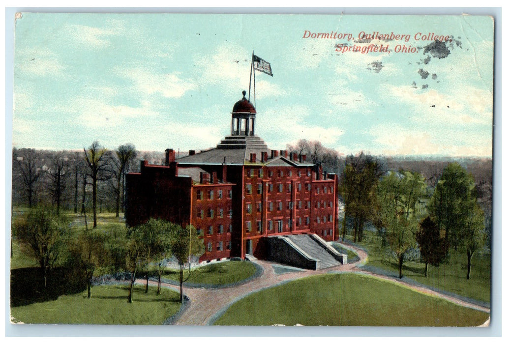 1912 Dormitory Oullenberg College Building Tower Springfield Ohio OH Postcard