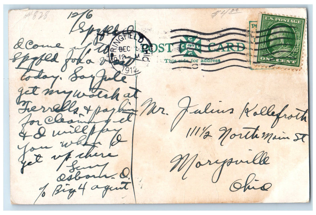 1912 Dormitory Oullenberg College Building Tower Springfield Ohio OH Postcard