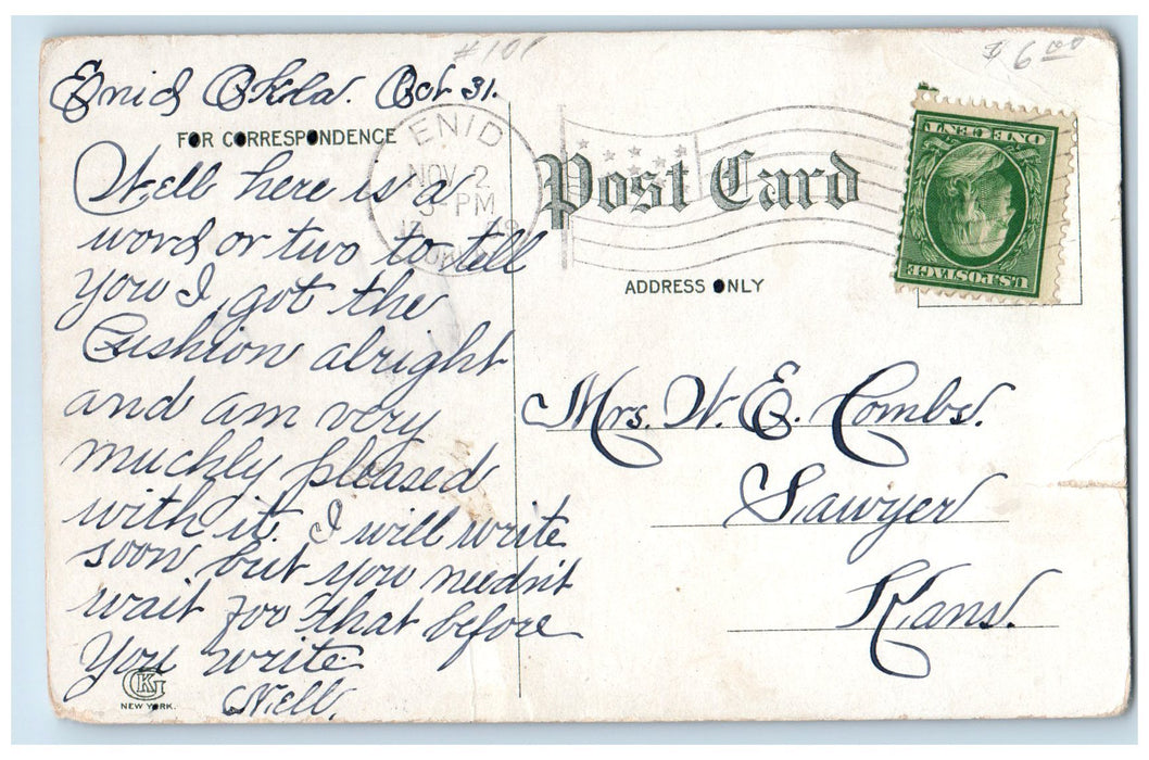 1909 Grand Street South From Randolph Horse Buggy View Enid Oklahoma OK Postcard