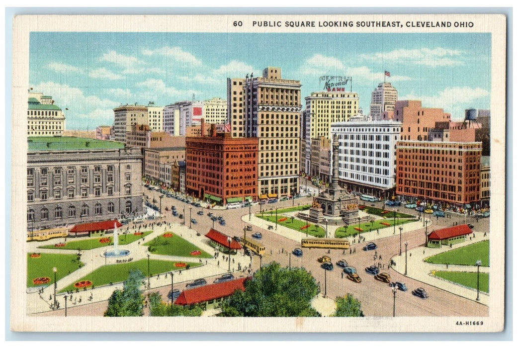 1935 Public Square Southeast Park Fountain Building Cleveland Ohio OH Postcard