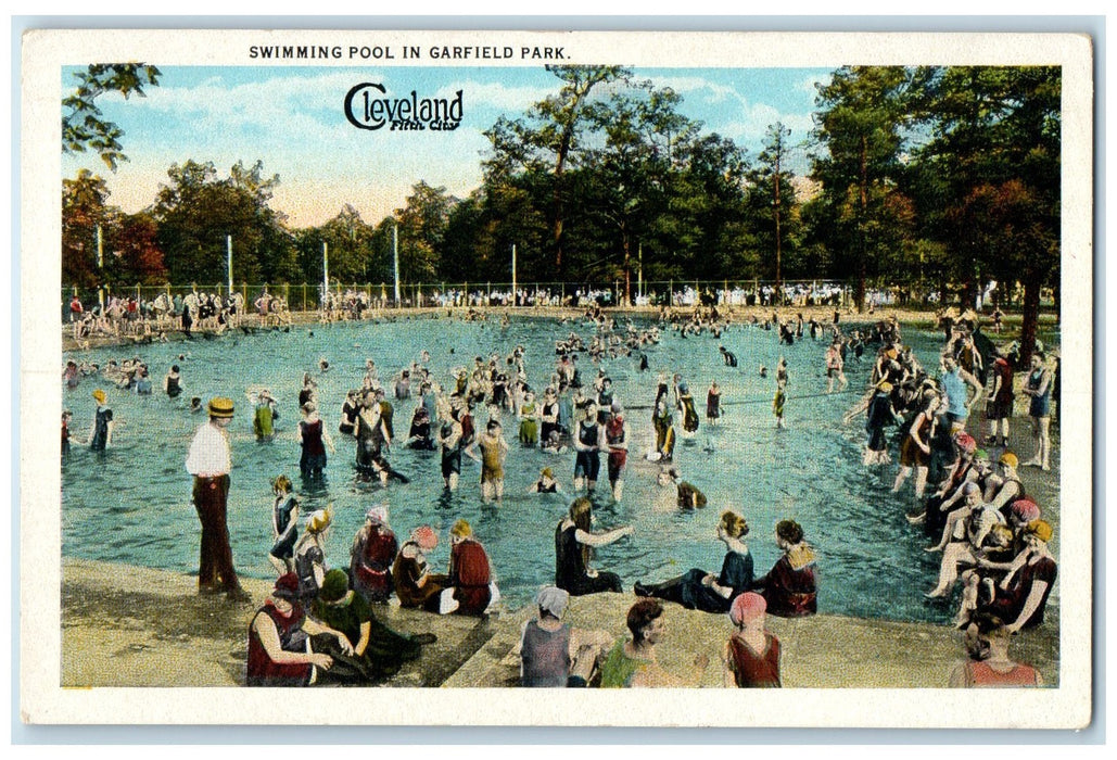 c1920's Swimming Pool In Garfield Park Bathing Crowd Cleveland Ohio OH Postcard