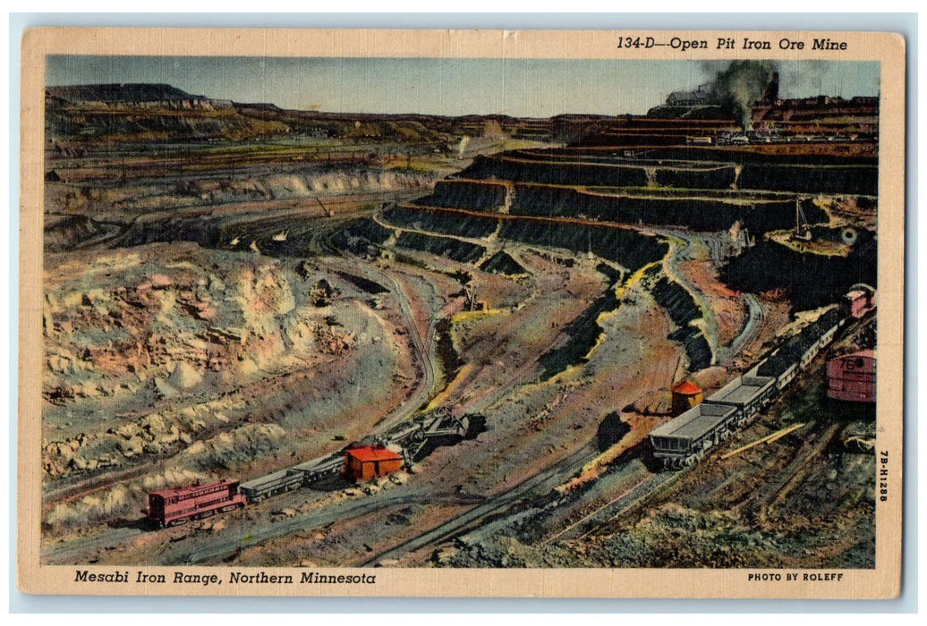 c1940's Open Pit Iron Ore Mine Mesabi Iron Range Hibbing Minnesota MN Postcard