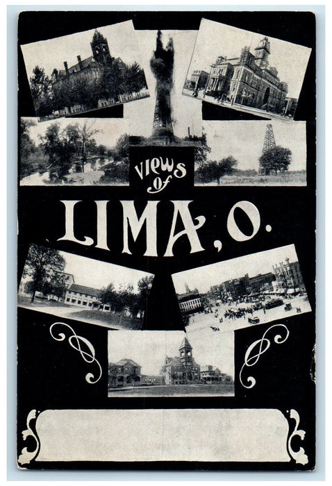 c1905 Views Of Lima Composite View Buildings Tower Lakes Ohio OH Posted Postcard