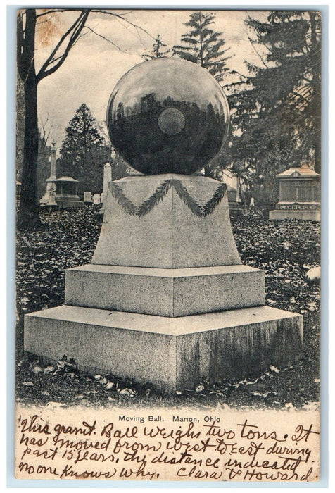 1907 Moving Ball Weight Two Tons Cemetery View Marion Ohio OH Posted Postcard