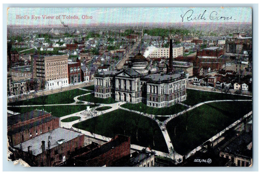 c1950's Birds Eye View Buildings Towers Ground Fields Of Toledo Ohio OH Postcard