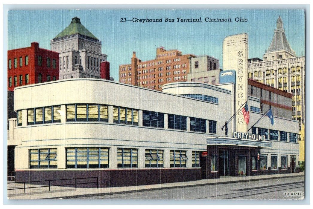 1952 Greyhound Bus Terminal Building Entrance Cincinnati Ohio OH Posted Postcard