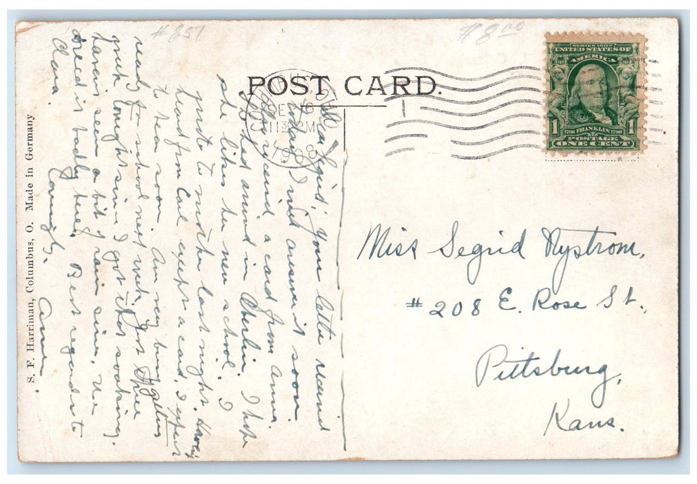 1908 Chittenden Hotel Restaurant Building Trolley Carriage Columbus OH Postcard