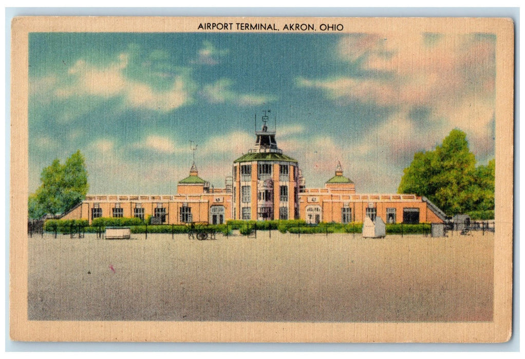 c1940 Municipal Airport Terminal Administration Building Akron Ohio OH Postcard