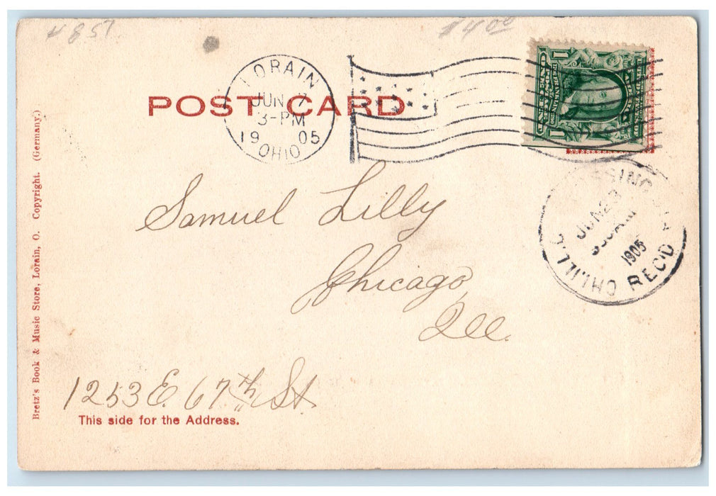 1905 View Of Lake Erie Brown Hoist In Foreground Ships Docked Lorain OH Postcard