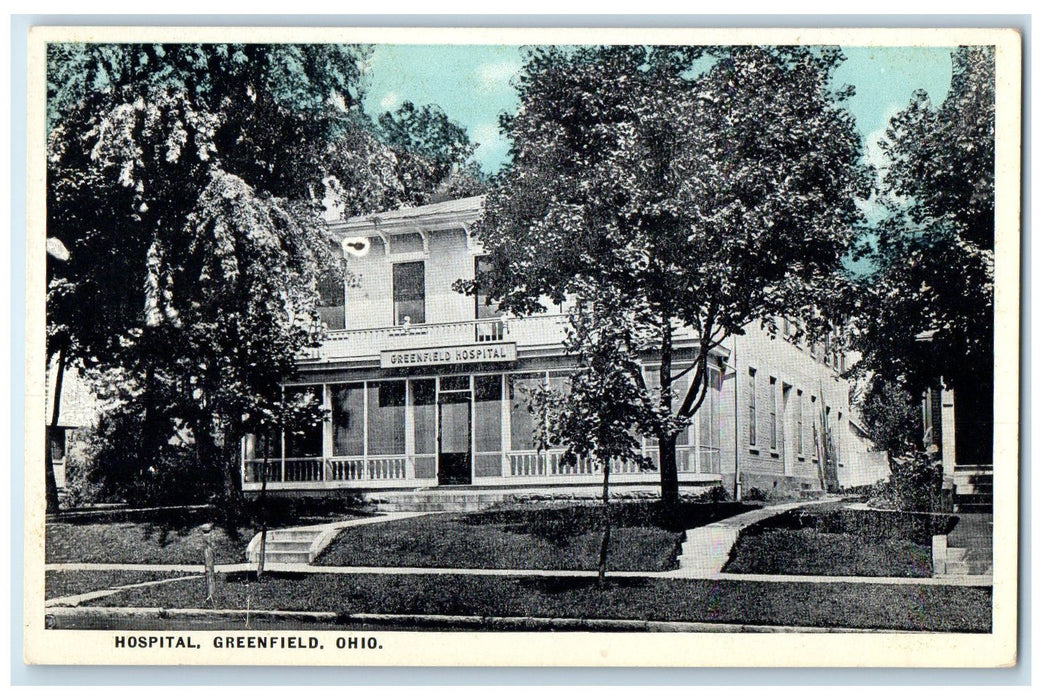 c1920's Greenfield Hospital Building Entrance Steps Greenfield Ohio OH Postcard