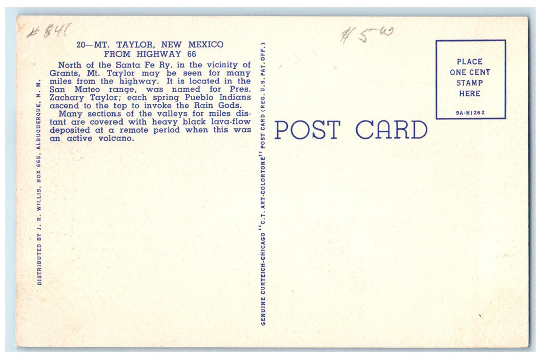 c1940's North Of Santa Fe Railway Mt. Taylor Grants NM Unposted Houses Postcard