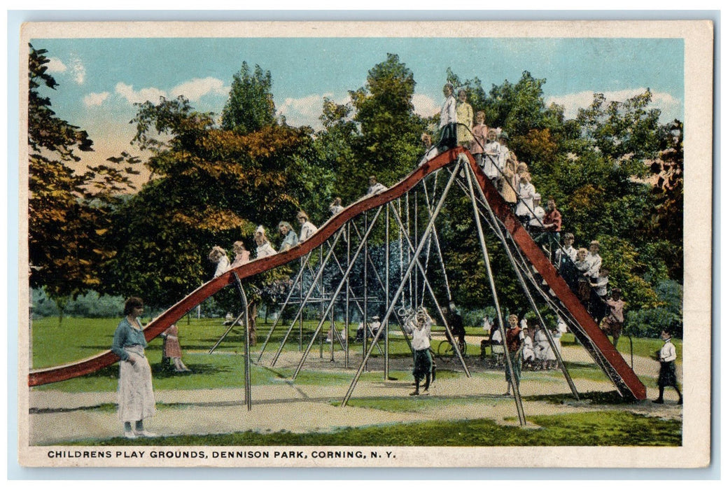 c1920 Children's Play Grounds Dennison Park Slides Corning New York NY Postcard