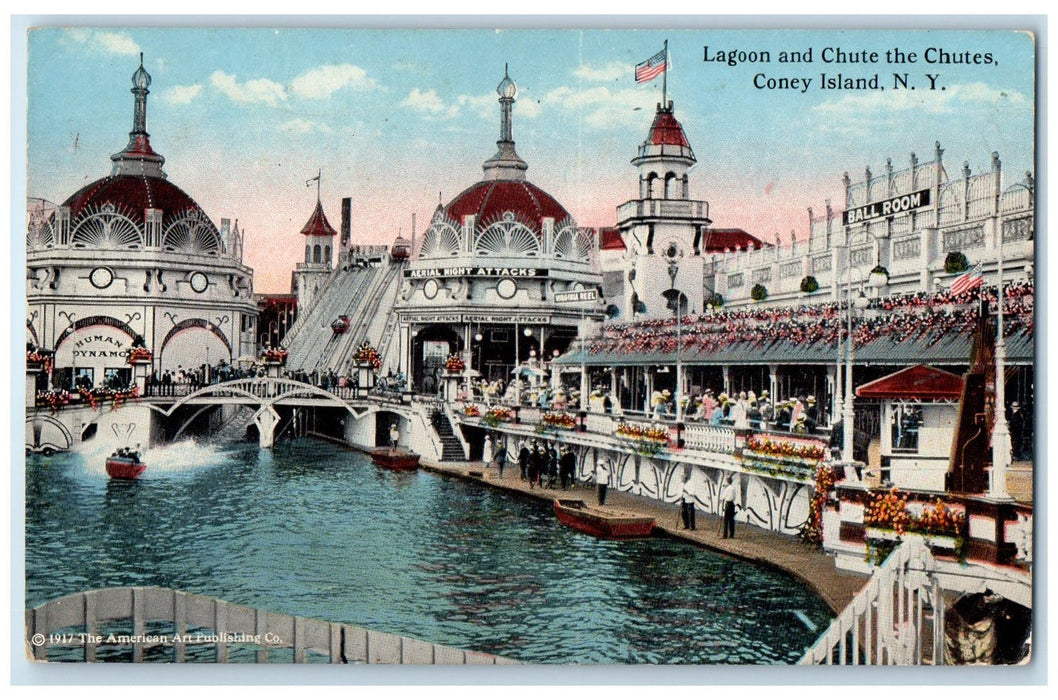 c1910 Lagoon & The Chutes Amusement Park View Coney Island New York NY Postcard