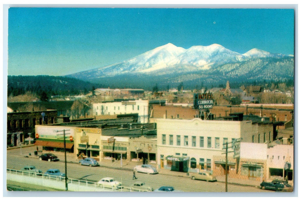 c1960's Mountain Background Motel Car Parked Scene Flagstaff Arizona AZ Postcard