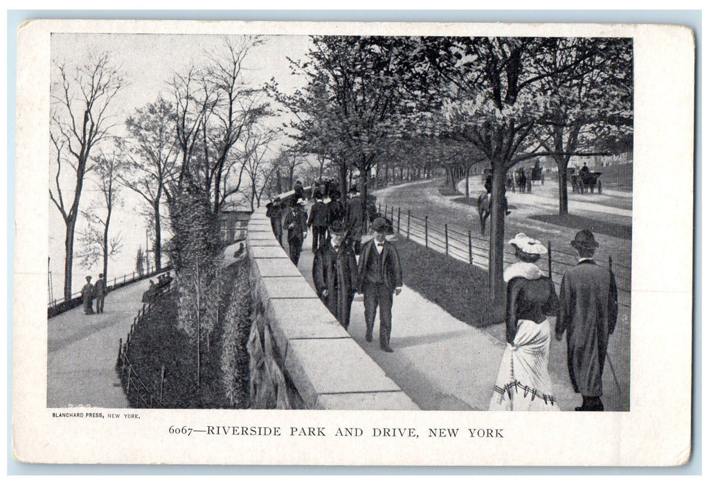 c1905's River Side Park Tourists Horse Buggy & Drive View New York NY Postcard
