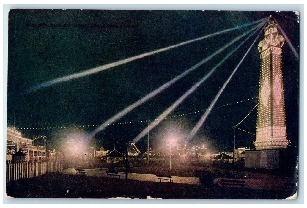 c1910's Wonderland Amusement Park At Night Minneapolis Minnesota MN Postcard