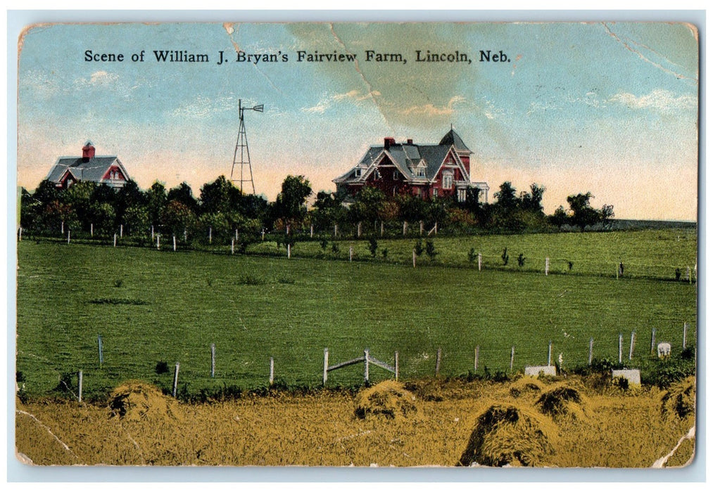 1917 Scene Of William J Bryan's Fairview Farm Scene Lincoln Nebraska NE Postcard